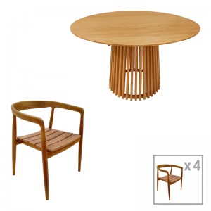 Τραπεζαρία 5τεμ Noody-Kenda teak ξύλο σε φυσική απόχρωση Φ120x75