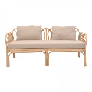 Καναπές διθέσιος Ytrone rattan σε φυσική απόχρωση με μπεζ μαξιλάρι 166x61.5x71εκ