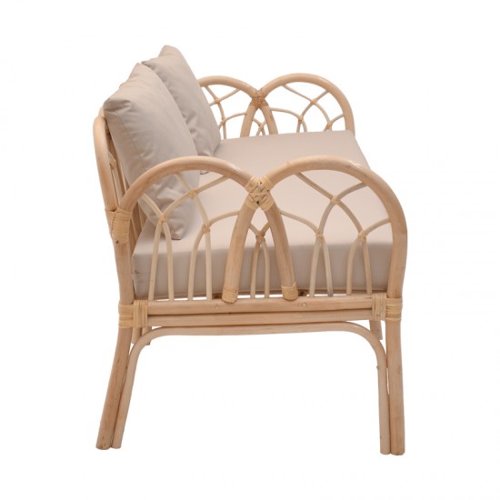 Καναπές διθέσιος Ytrone rattan σε φυσική απόχρωση με μπεζ μαξιλάρι 166x61.5x71εκ