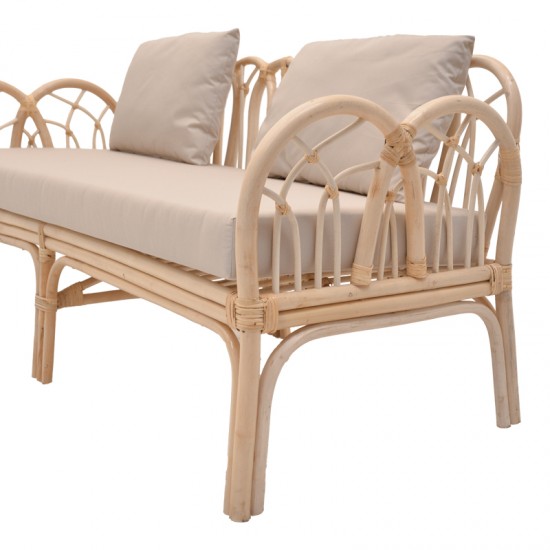 Καναπές διθέσιος Ytrone rattan σε φυσική απόχρωση με μπεζ μαξιλάρι 166x61.5x71εκ