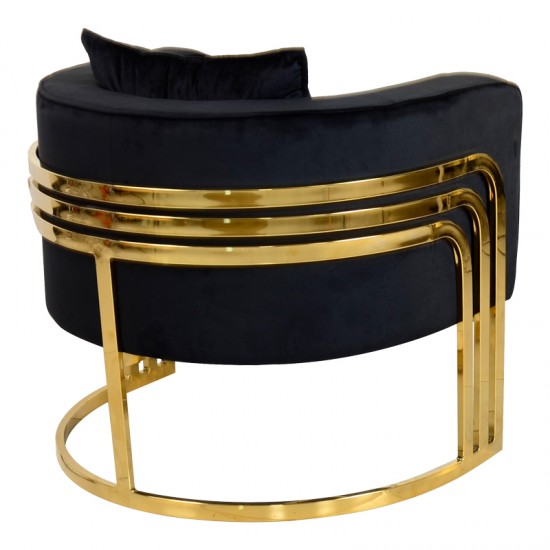 Πολυθρόνα Roblu χρυσό μέταλλο και βελούδο ύφασμα σε μαύρη απόχρωση 72x77.4x70εκ