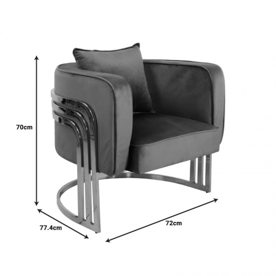 Πολυθρόνα Roblu χρυσό μέταλλο και βελούδο ύφασμα σε μπλε απόχρωση 72x77.4x70εκ