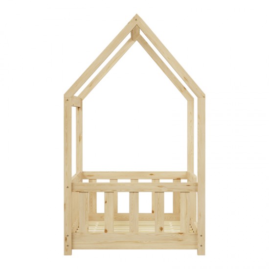 Παιδικό κρεβάτι Bambie με κιγκλίδωμα τ.Montessori ξύλο πεύκου σε φυσική απόχρωση 70x140εκ