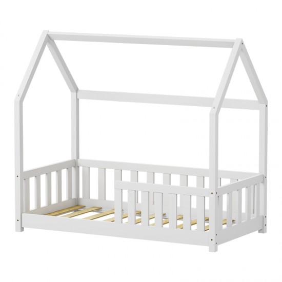 Παιδικό κρεβάτι Bambie με κιγκλίδωμα τ.Montessori ξύλο πεύκου σε λευκή απόχρωση 70x140εκ