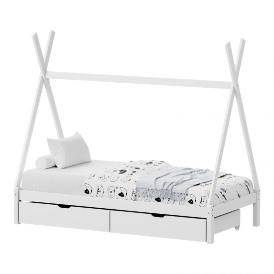 Παιδικό κρεβάτι Lalitto τ.Montessori με 2 συρτάρια ξύλο πεύκου σε λευκή απόχρωση 90x190εκ