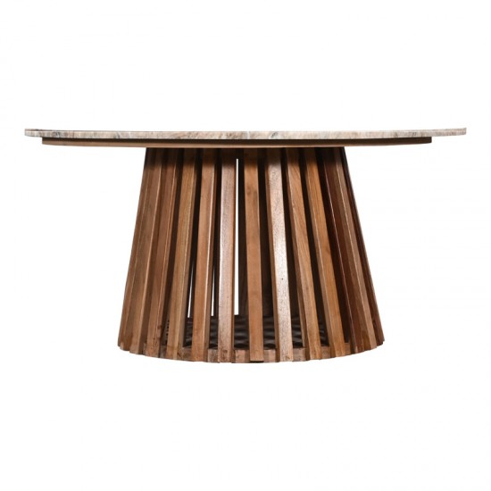 Τραπέζι σαλονιού Mable μασίφ ξύλο ακακίας σε φυσική απόχρωση και επιφάνεια μαρμάρου Φ100x45εκ
