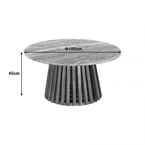 Τραπέζι σαλονιού Mable μασίφ ξύλο ακακίας σε φυσική απόχρωση και επιφάνεια μαρμάρου Φ100x45εκ