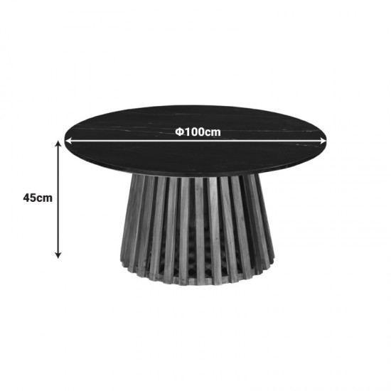 Τραπέζι σαλονιού Mable μασίφ ξύλο ακακίας σε φυσική απόχρωση και επιφάνεια μαύρου μαρμάρου Φ100x45εκ