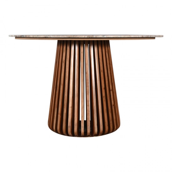 Τραπέζι Mable μασίφ ξύλο ακακίας σε φυσική απόχρωση και επιφάνεια μαρμάρου Φ120x76εκ