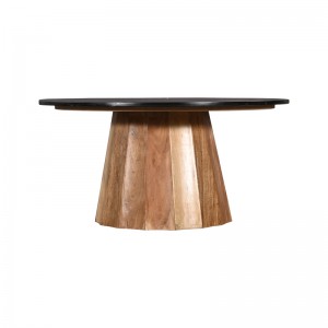 Τραπέζι σαλονιού Ezerdian μασίφ ξύλο ακακίας σε φυσική απόχρωση με επιφάνεια μαύρου μαρμάρου Φ90x45εκ