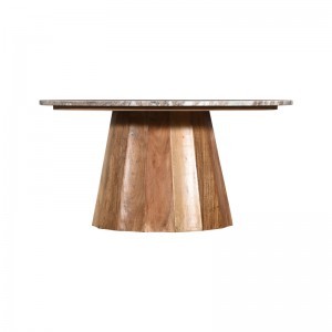 Τραπέζι σαλονιού Ezerdian μασίφ ξύλο ακακίας σε φυσική απόχρωση με επιφάνεια μαρμάρου Φ90x45εκ