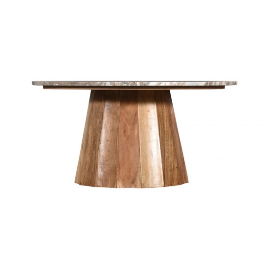 Τραπέζι σαλονιού Ezerdian μασίφ ξύλο ακακίας σε φυσική απόχρωση με επιφάνεια μαρμάρου Φ90x45εκ