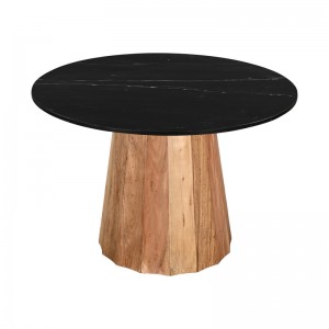 Τραπέζι Ezerdian μασίφ ξύλο ακακίας σε φυσική απόχρωση με επιφάνεια μαύρου μαρμάρου Φ120x76εκ