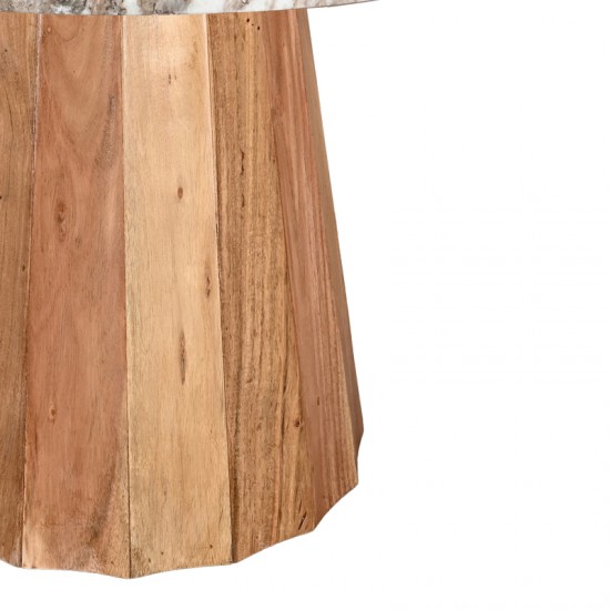 Τραπέζι Ezerdian μασίφ ξύλο ακακίας σε φυσική απόχρωση με επιφάνεια μαρμάρου Φ150x76εκ