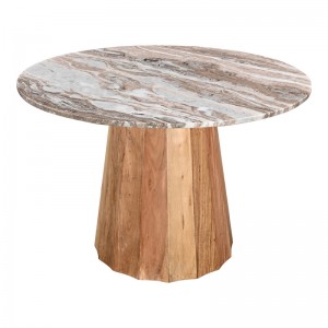 Τραπέζι Ezerdian μασίφ ξύλο ακακίας σε φυσική απόχρωση με επιφάνεια μαρμάρου Φ150x76εκ