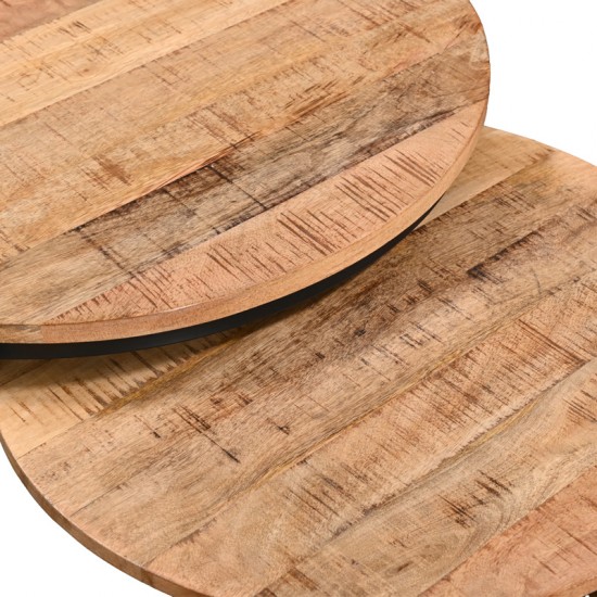 Τραπέζι σαλονιού Frina σετ 3τεμ mango ξύλο σε φυσική απόχρωση με πόδι μαύρο μέταλλο