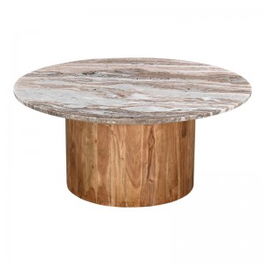 Τραπέζι σαλονιού Sergy σετ 2 τμχ μασίφ ξύλο ακακίας σε φυσική απόχρωση με επιφάνεια μαρμάρου