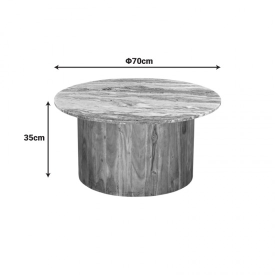 Τραπέζι σαλονιού Sergy σετ 2 τμχ μασίφ ξύλο ακακίας σε φυσική απόχρωση με επιφάνεια μαρμάρου