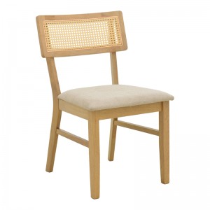 Καρέκλα Raffles pakoworld με pe rattan και γκρι μπεζ ύφασμα 47x48x83.5εκ