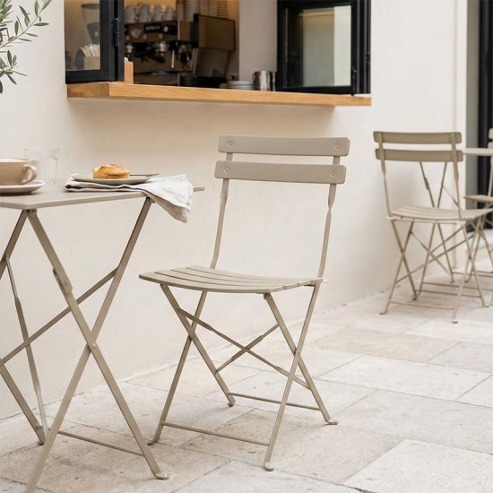 Καρέκλα Bistro μεταλλική αναδιπλούμενη σε μπεζ απόχρωση 42x46x82εκ