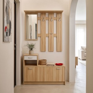 Έπιπλο εισόδου Jentia με καθρέπτη sonoma με λευκό MDF 100x24x186εκ