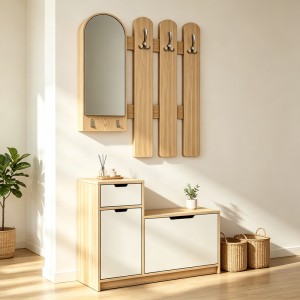 Έπιπλο εισόδου Kenty με καθρέπτη sonoma με λευκό MDF 100x28x110εκ