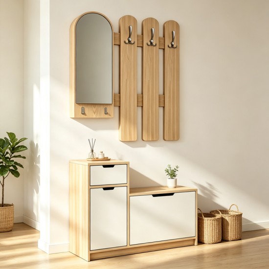 Έπιπλο εισόδου Kenty με καθρέπτη sonoma με λευκό MDF 100x28x110εκ