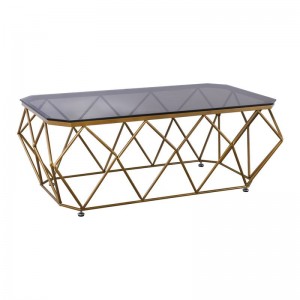 ACTON Τραπεζάκι Σαλονιού Καθιστικού, Μέταλλο Βαφή Χρυσό Γυαλί Tee Colour Tempered 136x71x45cm