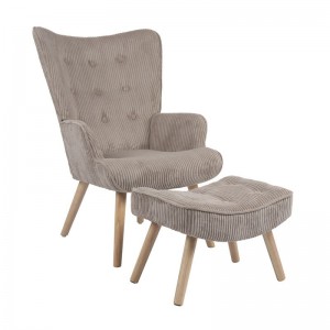 ALMA Πολυθρόνα - Μπερζέρα με Σκαμπό - Υποπόδιο Φυσικό Ύφασμα Κοτλέ Ανοιχτό Καφέ 69x76x97cm