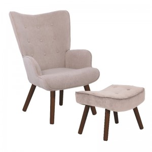 ALMA Πολυθρόνα - Μπερζέρα με Σκαμπό - Υποπόδιο Καρυδί Ύφασμα Velure Ανοιχτό Καφέ 69x76x97cm