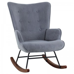ALMA Rocking Πολυθρόνα Μπερζέρα Καθιστικού, Ύφασμα Velure Γκρι, Βάση Μαύρο-Καρυδί 67x86x92cm