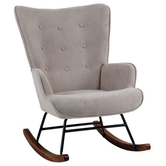 ALMA Rocking Πολυθρόνα Μπερζέρα Καθιστικού, Ύφασμα Velure Καφέ, Βάση Μαύρο-Καρυδί 67x86x92cm