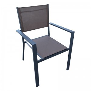 AMIRAL Πολυθρόνα Dining- Στοιβαζόμενη, Alu Βαφή Ανθρακί -Textilene Cappuccino 60x57x85cm