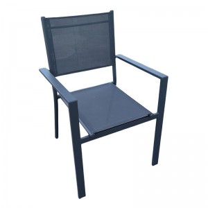 AMIRAL Πολυθρόνα Dining- Στοιβαζόμενη, Alu Βαφή Ανθρακί -Textilene Γκρι 60x57x85cm