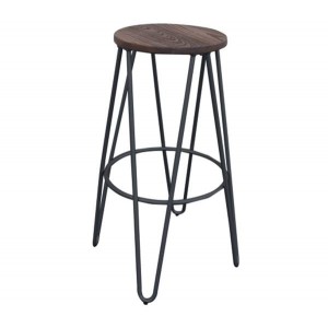 ARCO Wood Σκαμπό Bar, Μέταλλο Βαφή Μαύρο, Ξύλο Απόχρωση Dark Oak Φ52cm H.76cm 