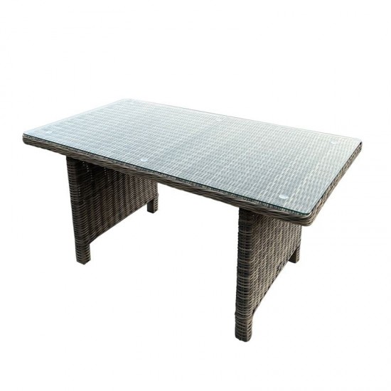 ARIZONA Τραπέζι Dining Βεράντας - Κήπου ALU, Wicker Grey Brown, Γυαλί Tempered 5mm 140x80x70cm