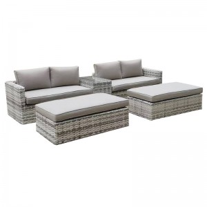ASCOT Set Wicker Alu, Καναπές 4Θέσιος+2 σκαμπό+Τραπεζάκι, Wicker Grey White,Μαξιλ.Μπεζ