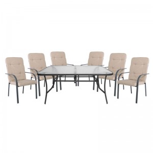 ASTOR SET ΜΕΤΑΛΛΙΚΟ ΑΝΘΡΑΚΙ, ΜΠΕΖ (6 Πολυθρόνα +1 Τραπέζι 150x90) 