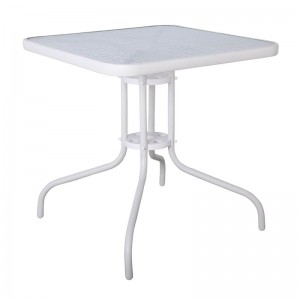BALENO Τραπέζι Κήπου - Βεράντας, Μέταλλο Βαφή Άσπρο, Γυαλί 70x70cm