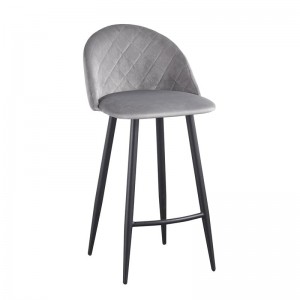 BELLA Σκαμπό BAR με Πλάτη, Μέταλλο Βαφή Μαύρο, Ύφασμα Velure Απόχρωση Γκρι 48x52x70/94cm