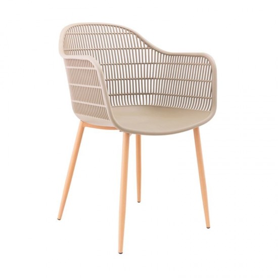 BERRY Πολυθρόνα Μέταλλο Βαφή Φυσικό, PP-UV Tortora 58x58x85cm