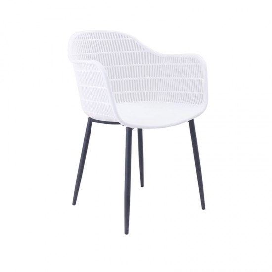 BERRY Πολυθρόνα Μέταλλο Βαφή Μαύρο, PP-UV Άσπρο 58x58x85cm