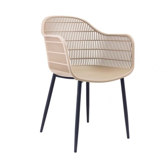 BERRY Πολυθρόνα Μέταλλο Βαφή Μαύρο, PP-UV Tortora 58x58x85cm