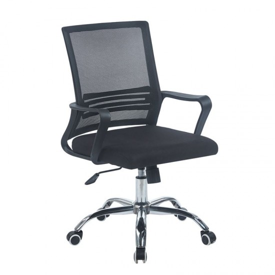 BF2110-W Πολυθρόνα Γραφείου Μέταλλο Χρώμιο, Mesh Μαύρο 59x62x90/100cm