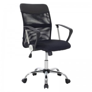 BF2401 Πολυθρόνα Γραφείου Medium, Βάση Χρώμιο, Ύφασμα & Mesh Απόχρωση Μαύρο