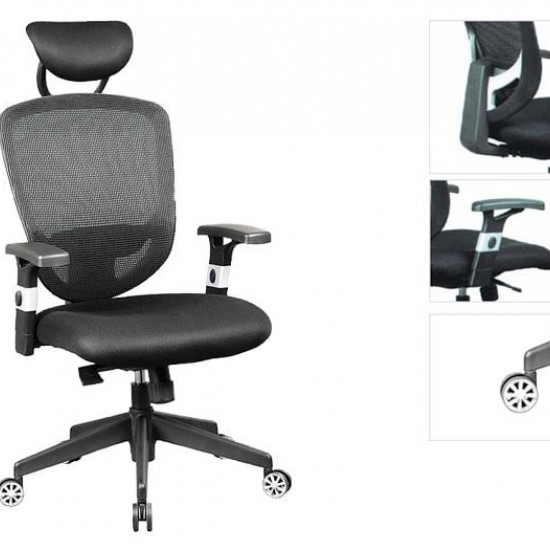 BF9100 Πολυθρόνα Γραφείου Διευθυντή, Mesh Μαύρο, Μπράτσα up-down 65x62x114/122 cm