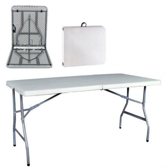 BLOW-R Τραπέζι Συνεδρίου - Catering Πτυσσόμενο (Βαλίτσα), Μέταλλο Βαφή Γκρι, HDPE Άσπρο 152x70x74cm