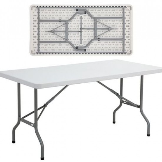 BLOW Τραπέζι Συνεδρίου - Catering Πτυσσόμενο, Μέταλλο Βαφή Γκρι, HDPE Άσπρο 152x76x74cm