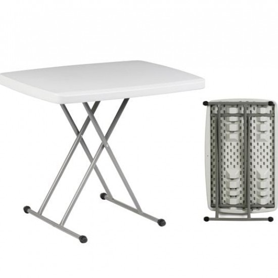 BLOW Τραπέζι Catering Πτυσσόμενο, Ρυθμιζόμενο Ύψος, Μέταλλο Βαφή Γκρι, HDPE Άσπρο 76x50cm H.47/64/74cm