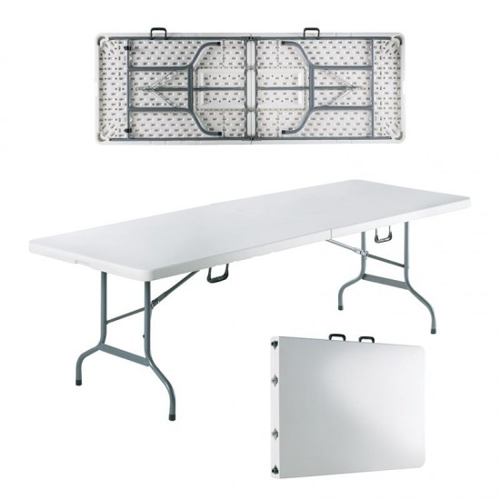 BLOW-W Τραπέζι Συνεδρίου - Catering Πτυσσόμενο (Βαλίτσα), Μέταλλο Βαφή Γκρι, HDPE Άσπρο 242x75x74cm